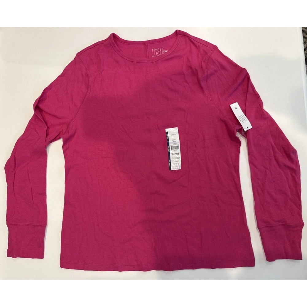 Time and Tru Rib Tee Women 3XL Prissy Pink Brand New Long Sleeve Fitted Shirt